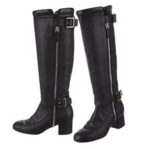 Chanel Interlocking CC Logo Leather Knee-High Riding Boots